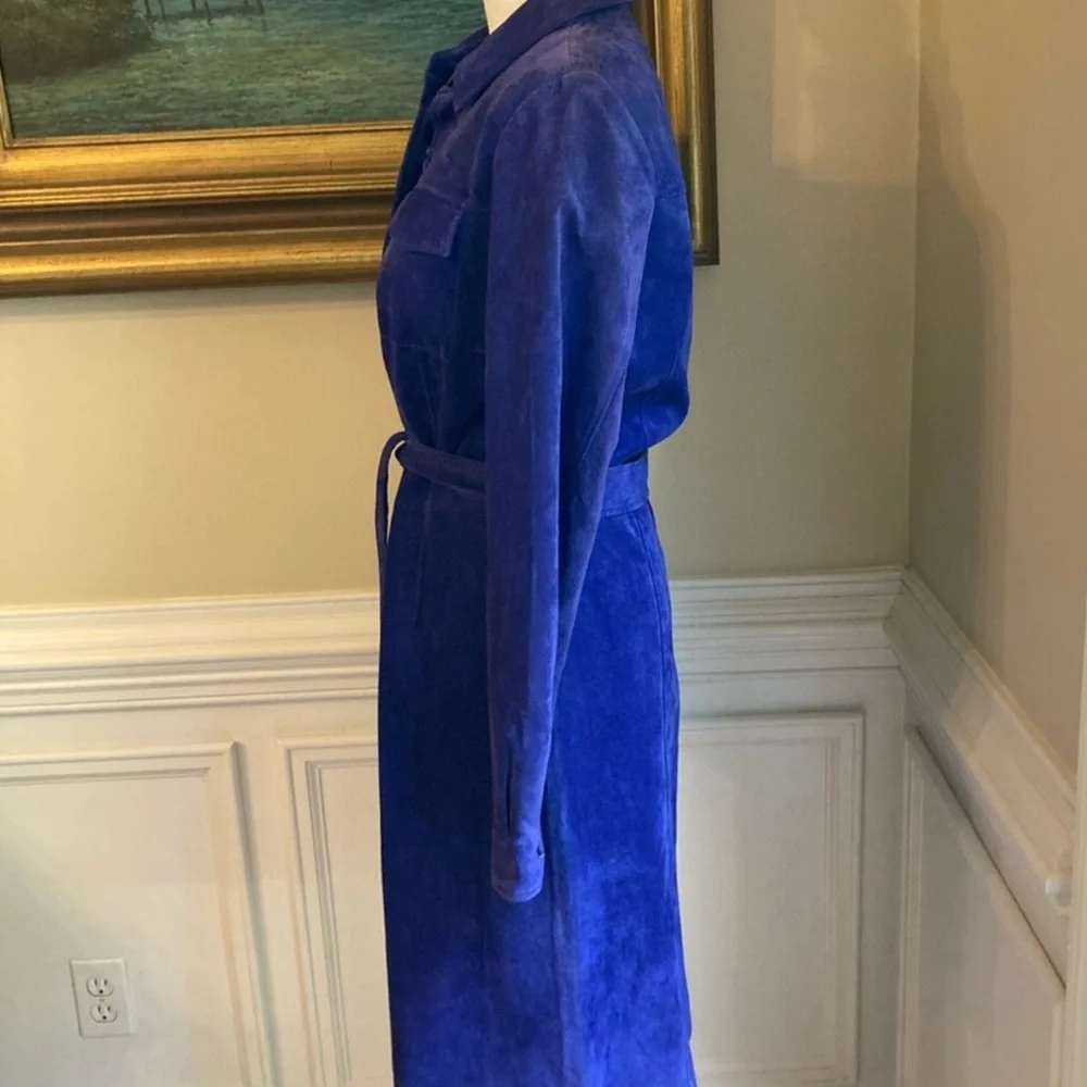 VINTAGE SPIEGEL Blue Purple Real Genuine Suede Leather OTK Shirt Dress - Picture 4 of 7
